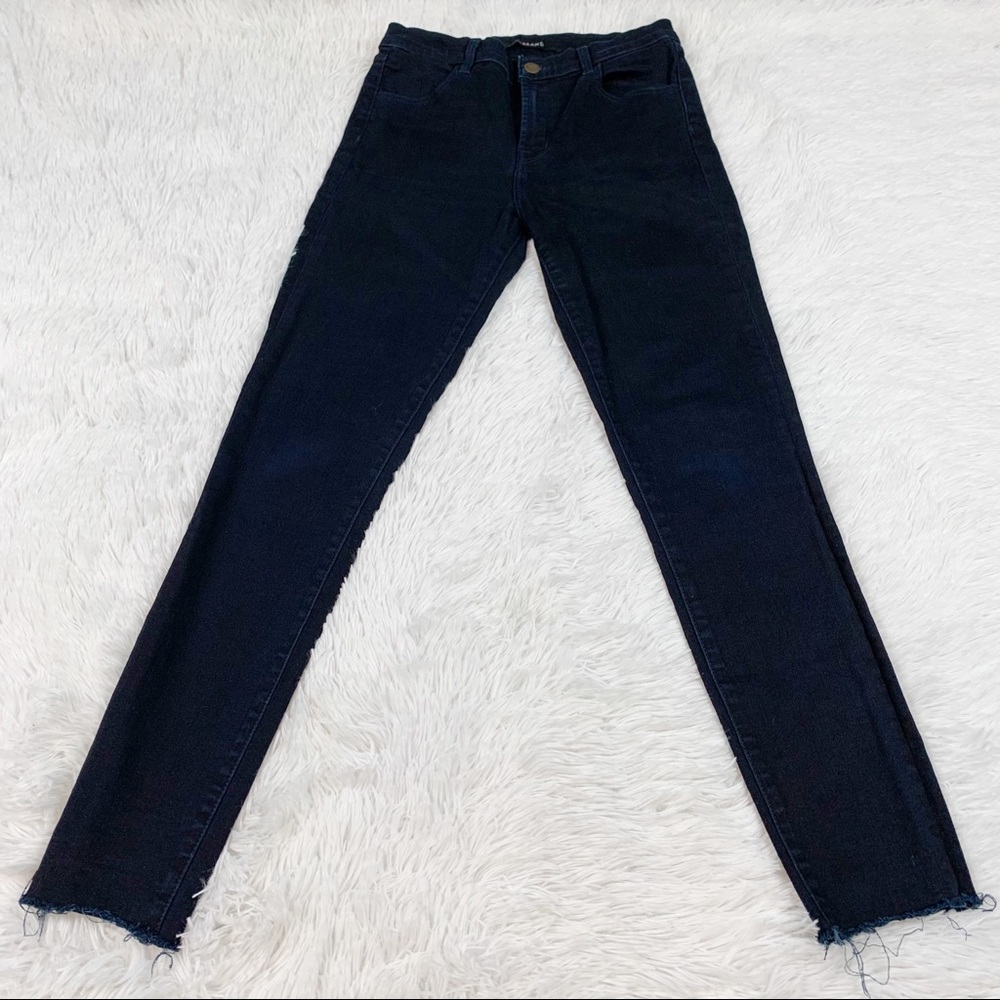 J Brand Maria high waisted skinny jeans in Shy wash Black raw hem